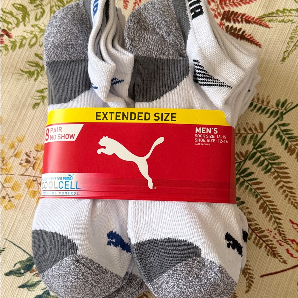 Puma Men’s No-Show Athletic Socks - White, Gray & Black (8 Pack)